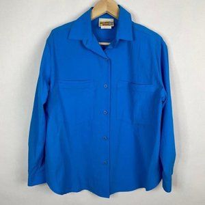 Vintage Rai Gees?Girl Comic Polyester?Button Down Pocket Shirt Blue